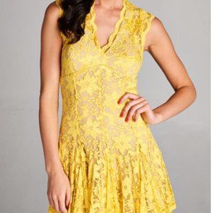 Yellow stretch lace dress